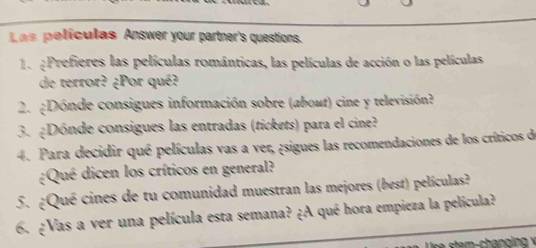 las películas answer your partners questions. 1. ¿prefieres las películ…