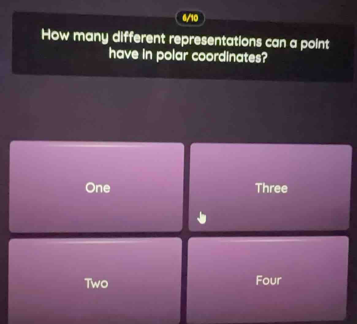 6/10 how many different representations can a point have in polar coord…