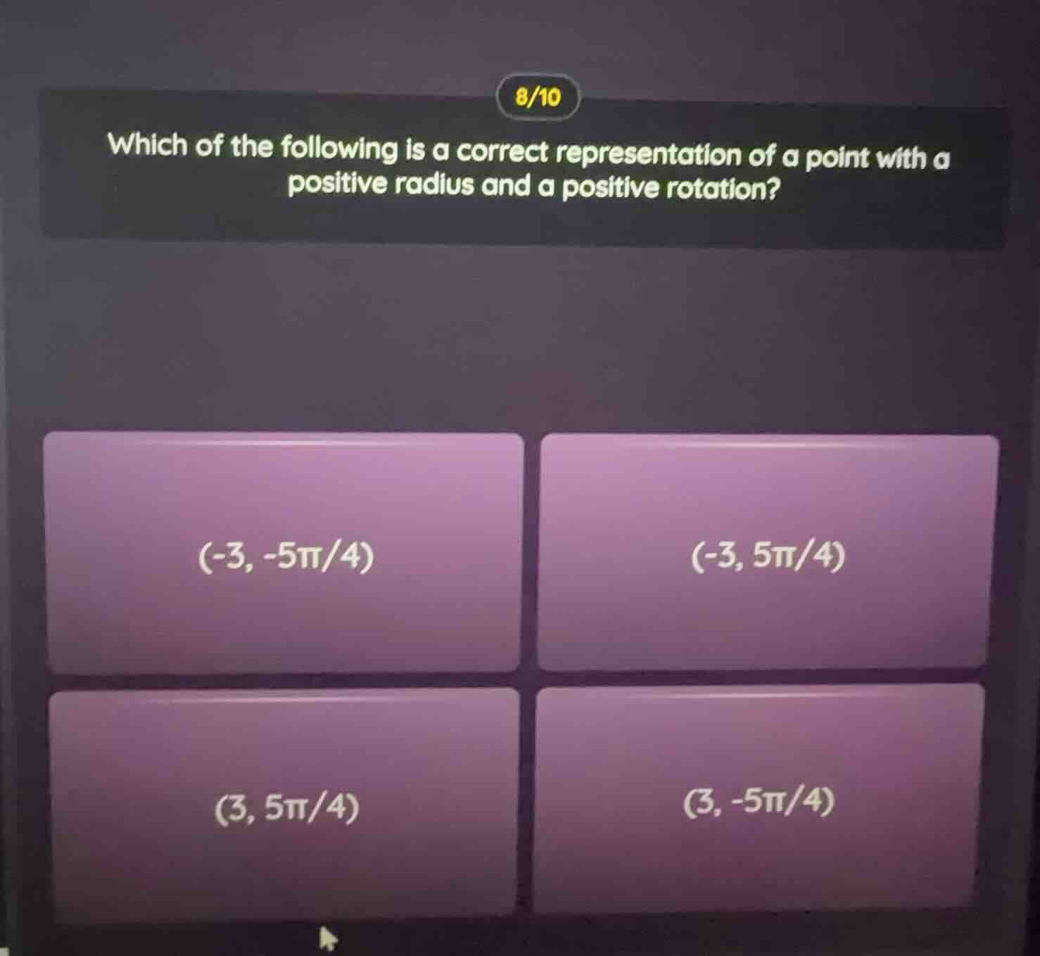 8/10 which of the following is a correct representation of a point with…