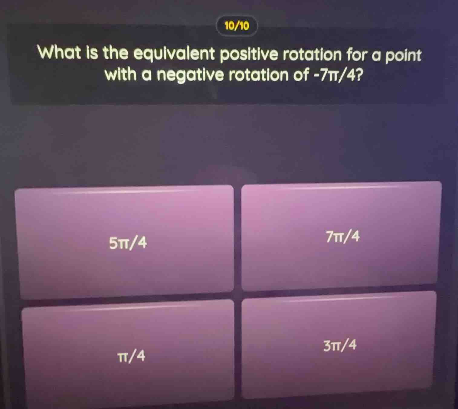 10/10 what is the equivalent positive rotation for a point with a negat…