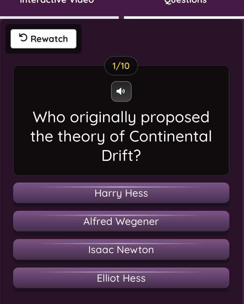 1/10 who originally proposed the theory of continental drift? harry hes…