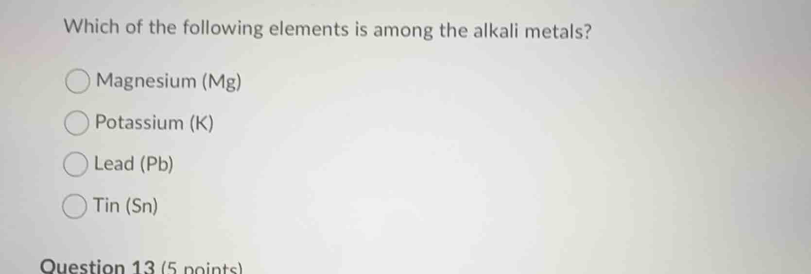 which of the following elements is among the alkali metals?○ magnesium …