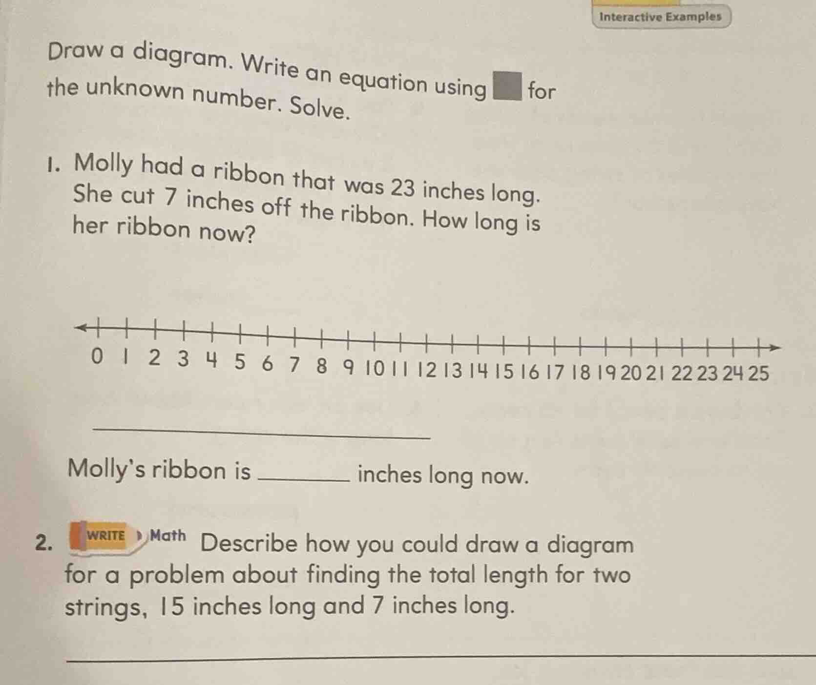 interactive examples draw a diagram. write an equation using ■ for the …