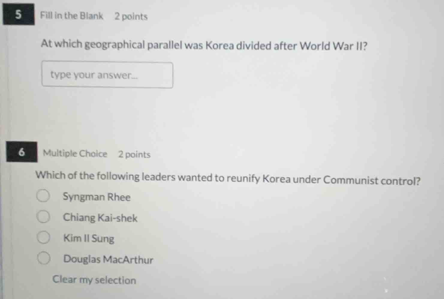 5 fill in the blank 2 points at which geographical parallel was korea d…