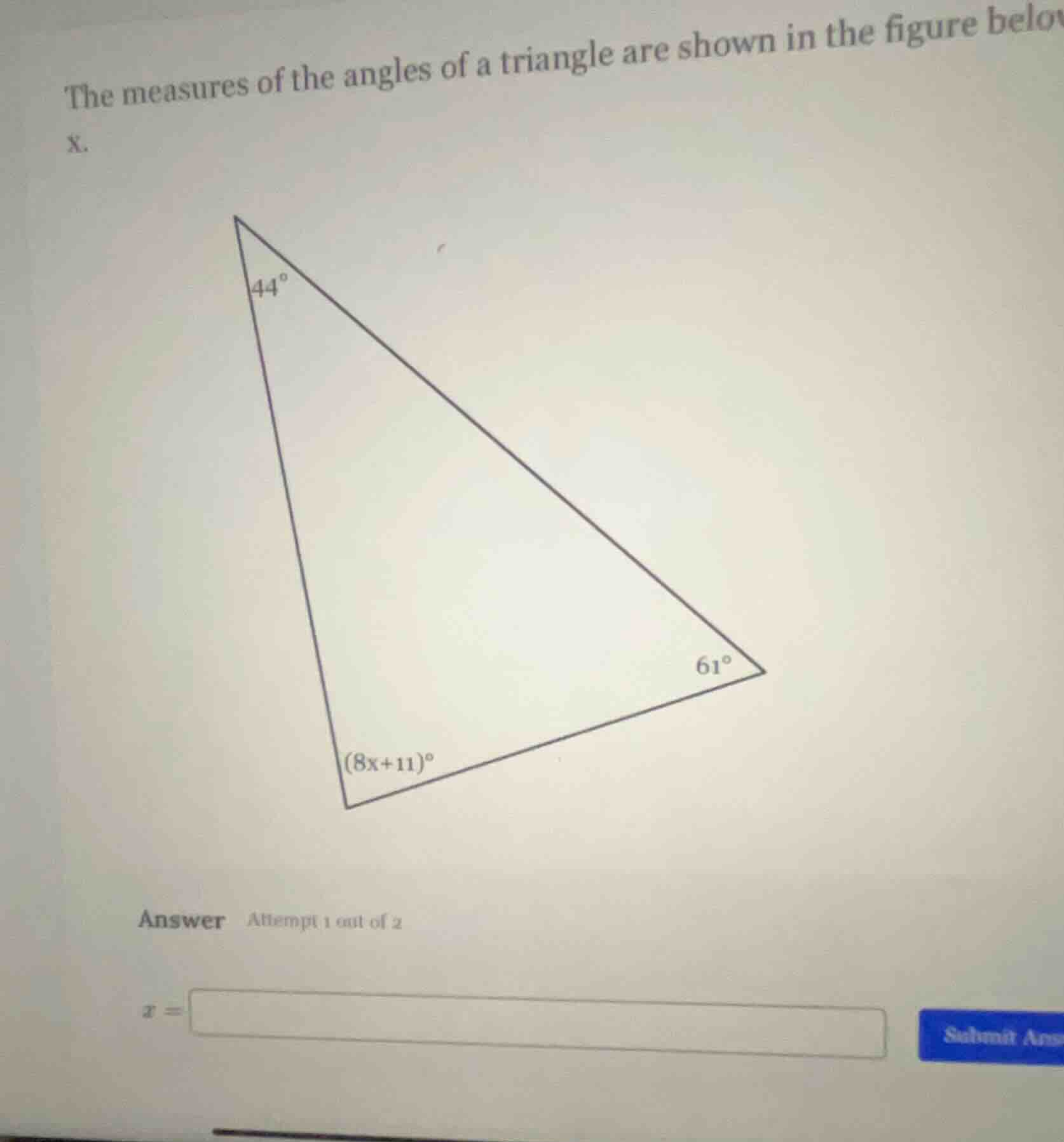 the measures of the angles of a triangle are shown in the figure below.…