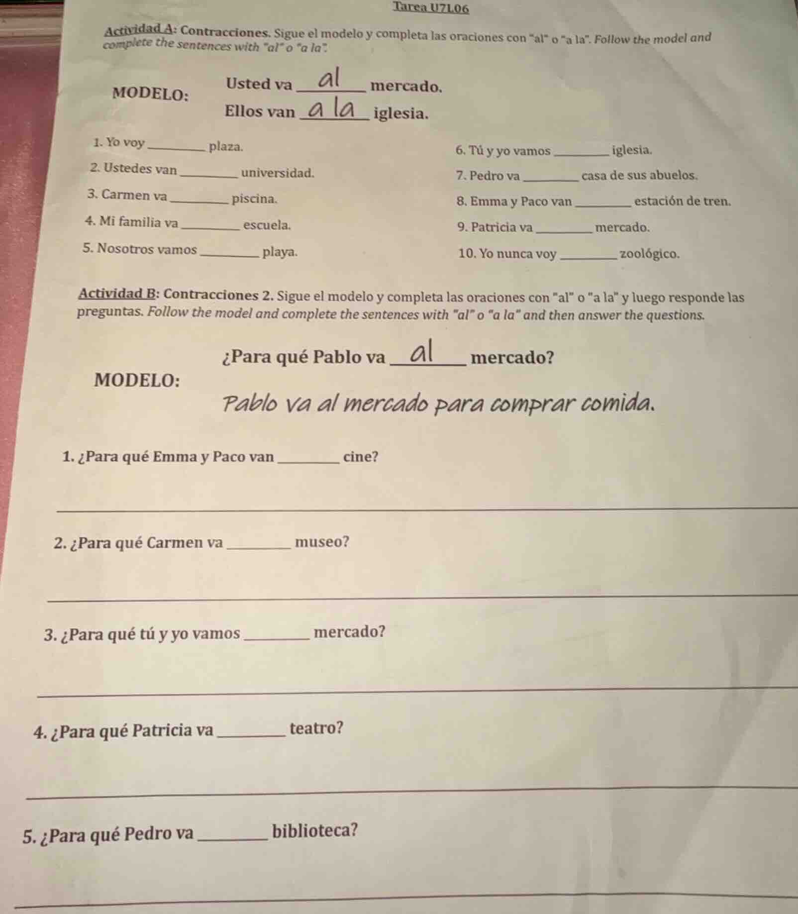 tarea u7l06 actividad a: contracciones. sigue el modelo y completa las …