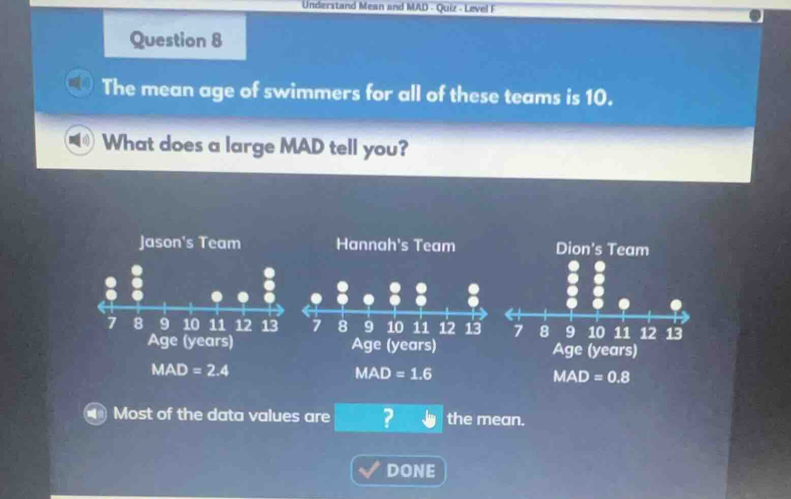 question 8 the mean age of swimmers for all of these teams is 10. what …
