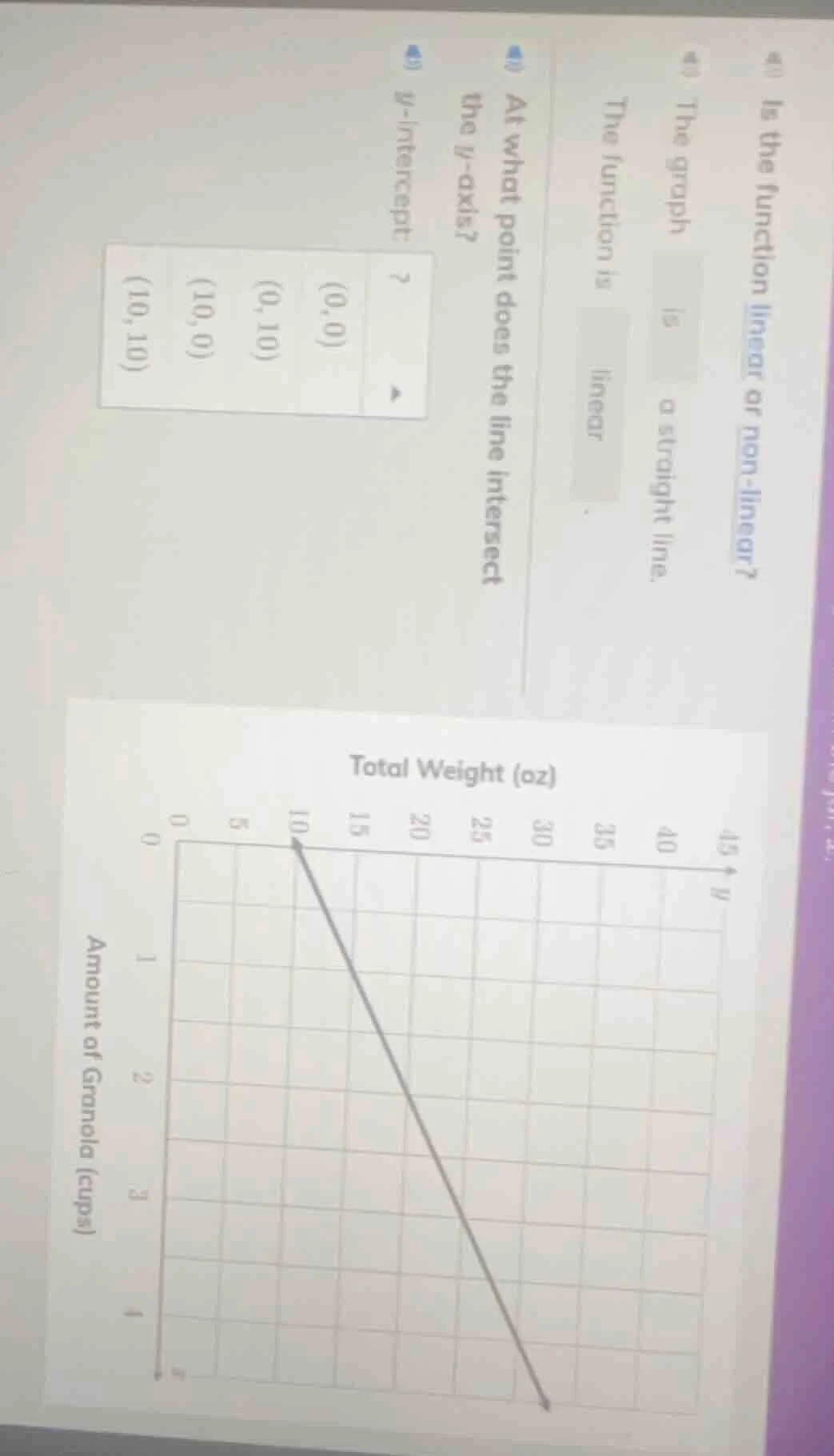 1) is the function linear or non-linear?the graph is a straight line.th…