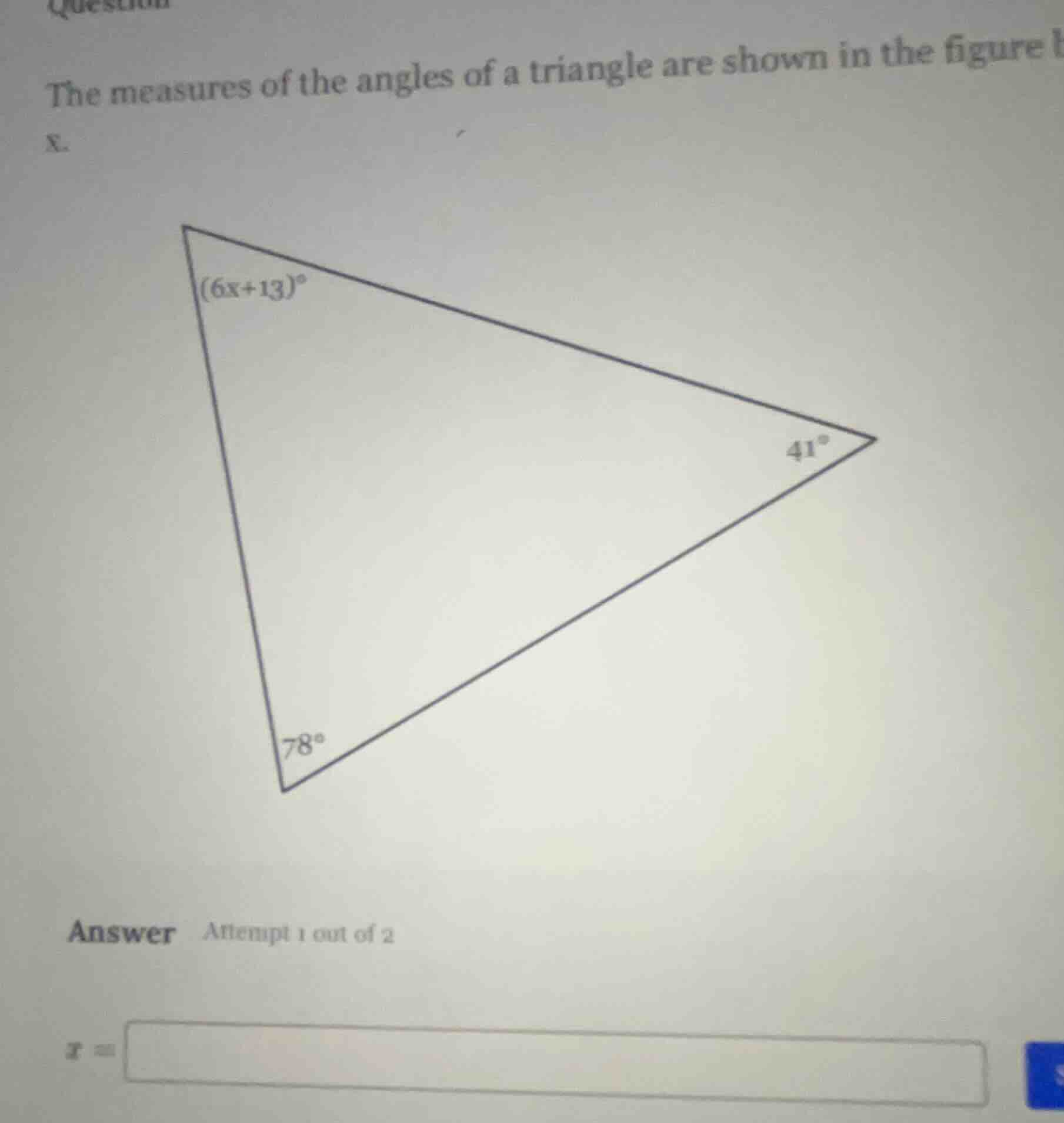 question the measures of the angles of a triangle are shown in the figu…