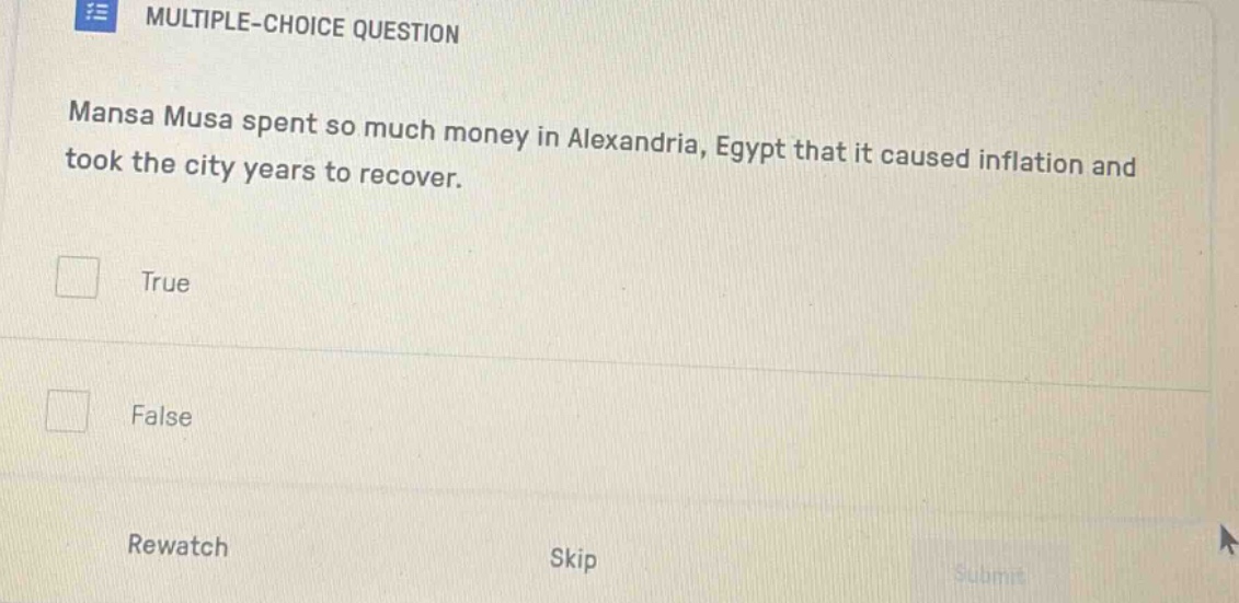 multiple-choice question mansa musa spent so much money in alexandria, …