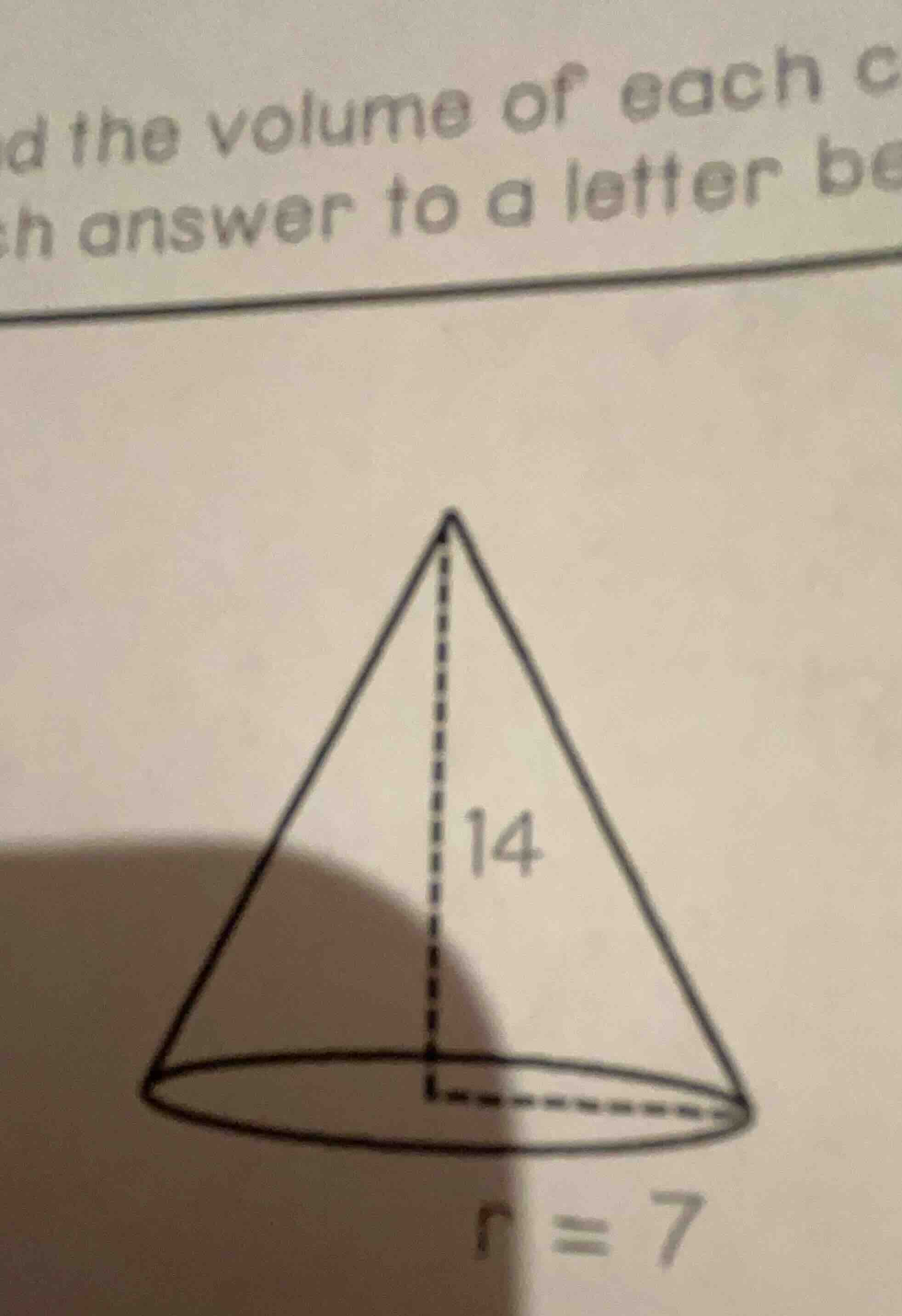 d the volume of each c h answer to a letter be $r = 7$ the height of th…