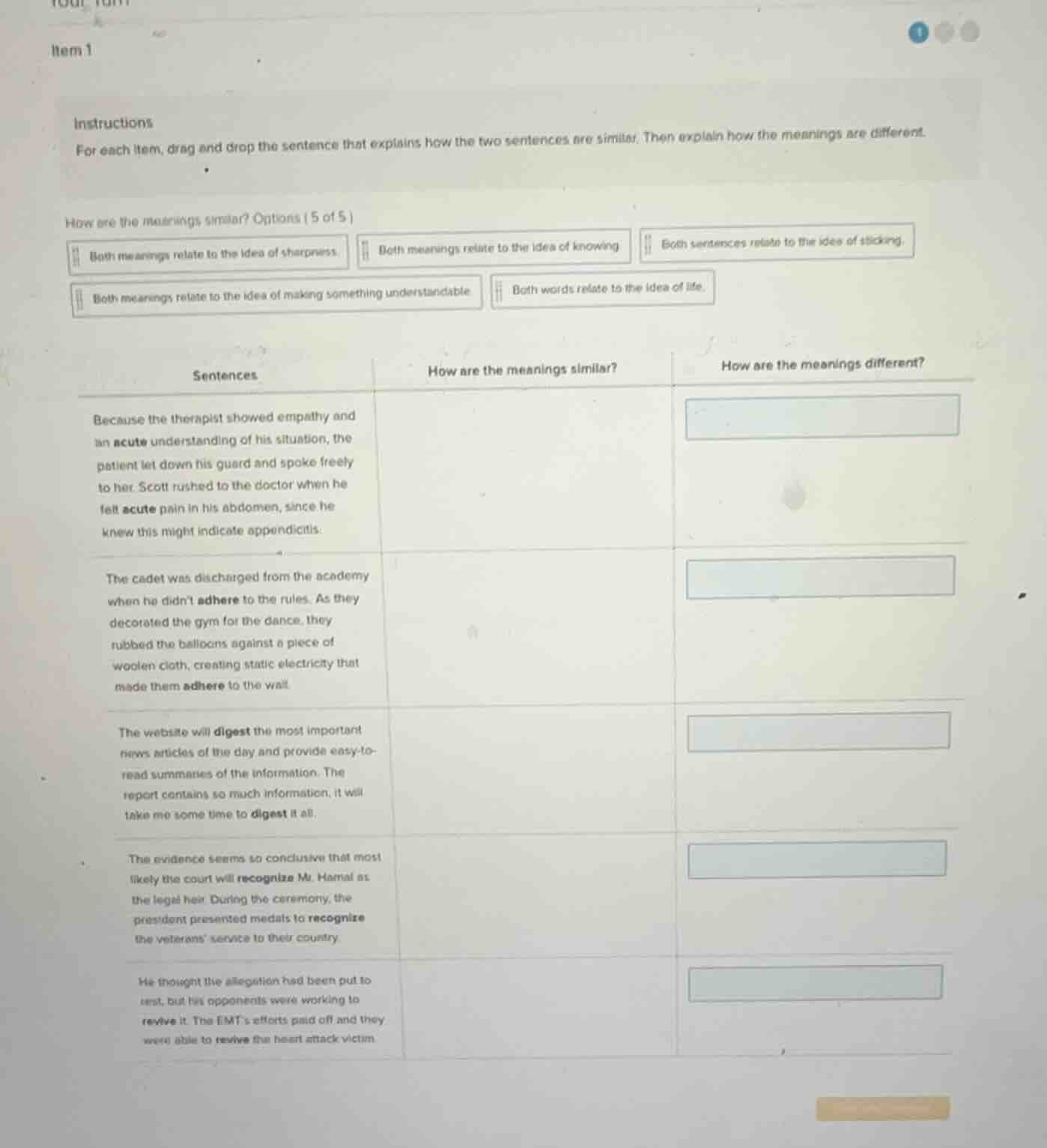 item 1 instructions for each item, drag and drop the sentence that expl…