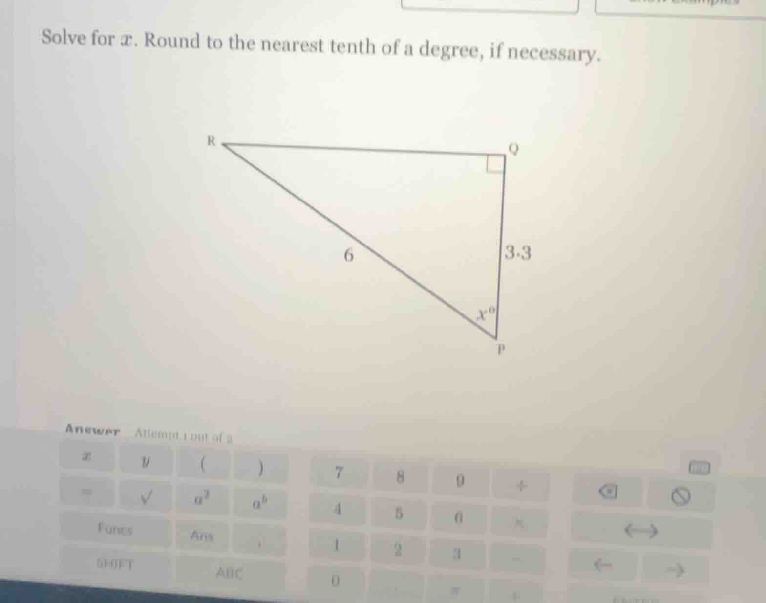 solve for $x$. round to the nearest tenth of a degree, if necessary.