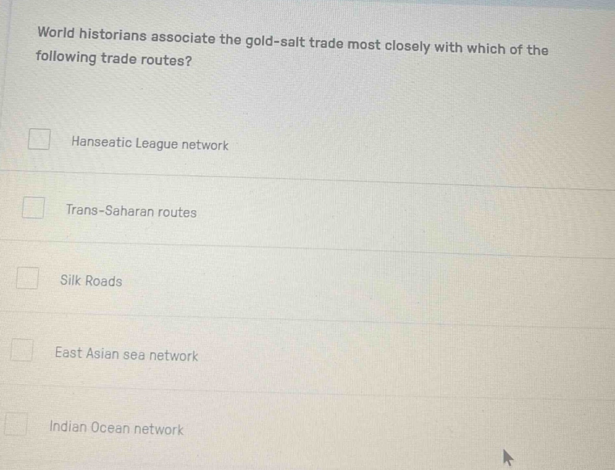 world historians associate the gold-salt trade most closely with which …