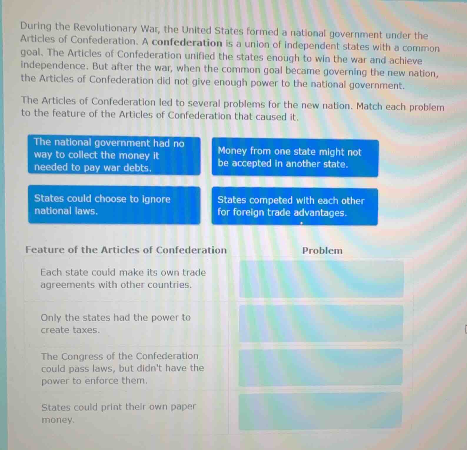 during the revolutionary war, the united states formed a national gover…