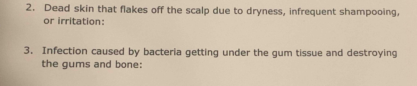 2. dead skin that flakes off the scalp due to dryness, infrequent shamp…