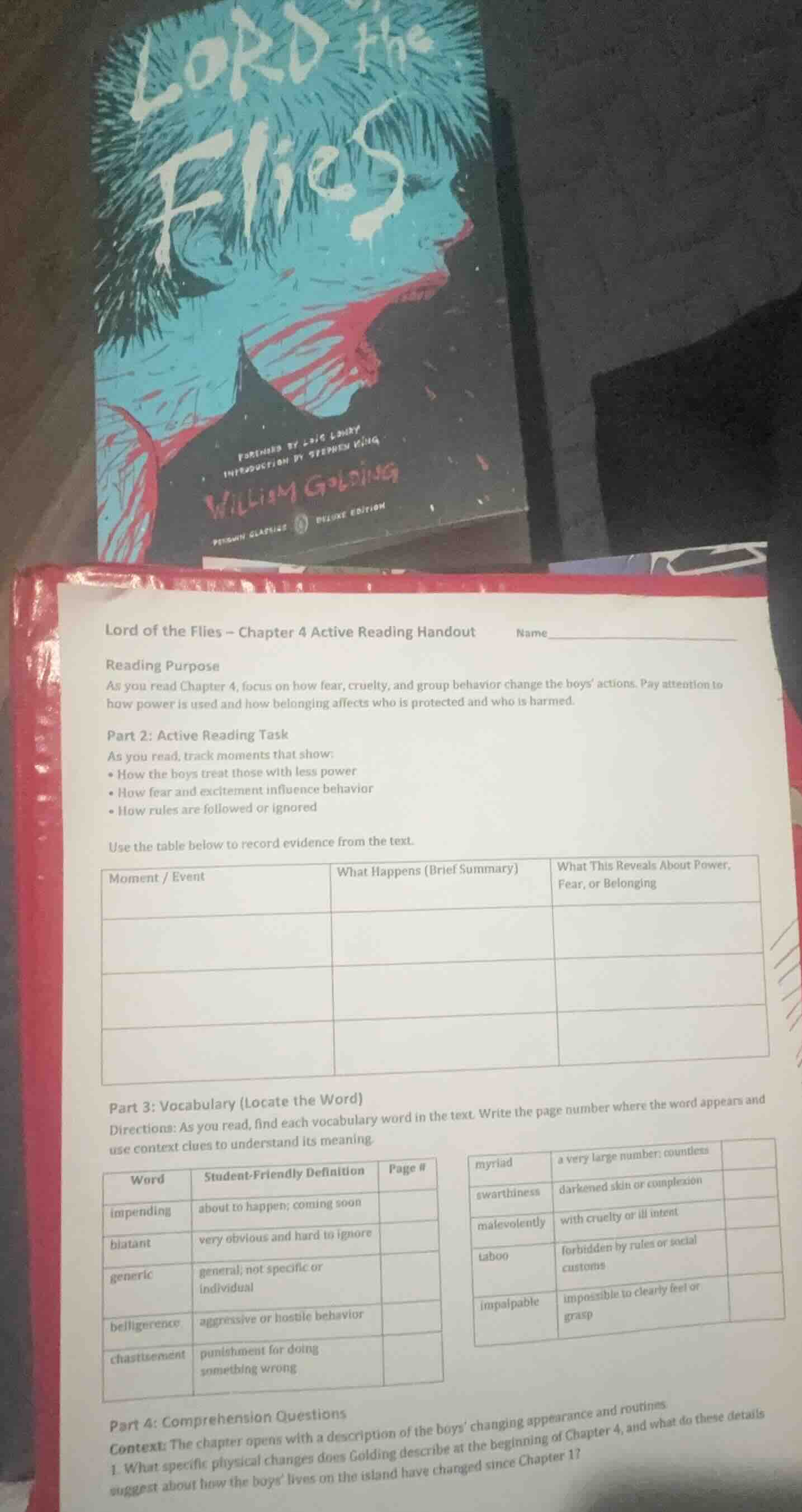 lord of the flies - chapter 4 active reading handout name________readin…