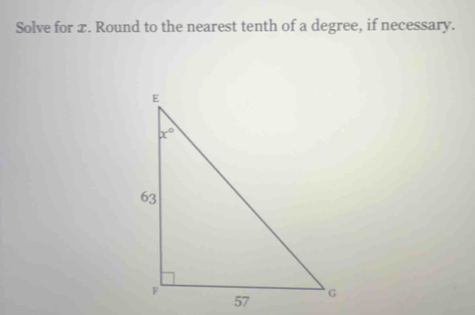 solve for $x$. round to the nearest tenth of a degree, if necessary.