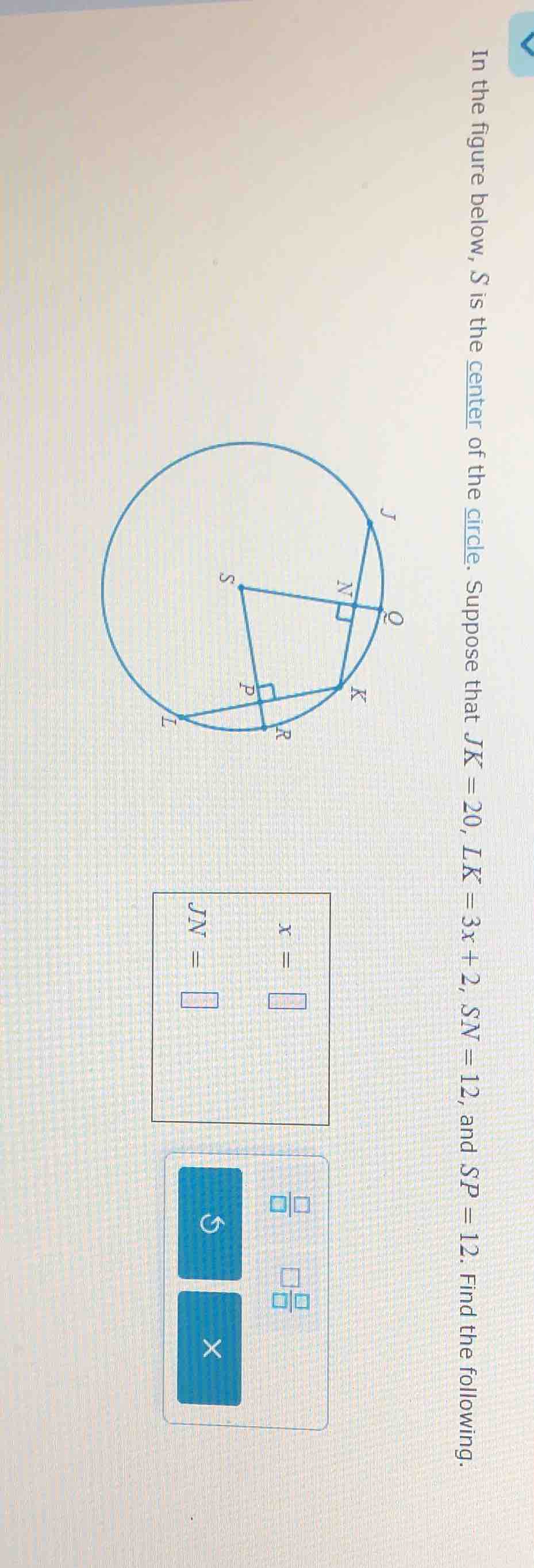 in the figure below, s is the center of the circle. suppose that $jk = …