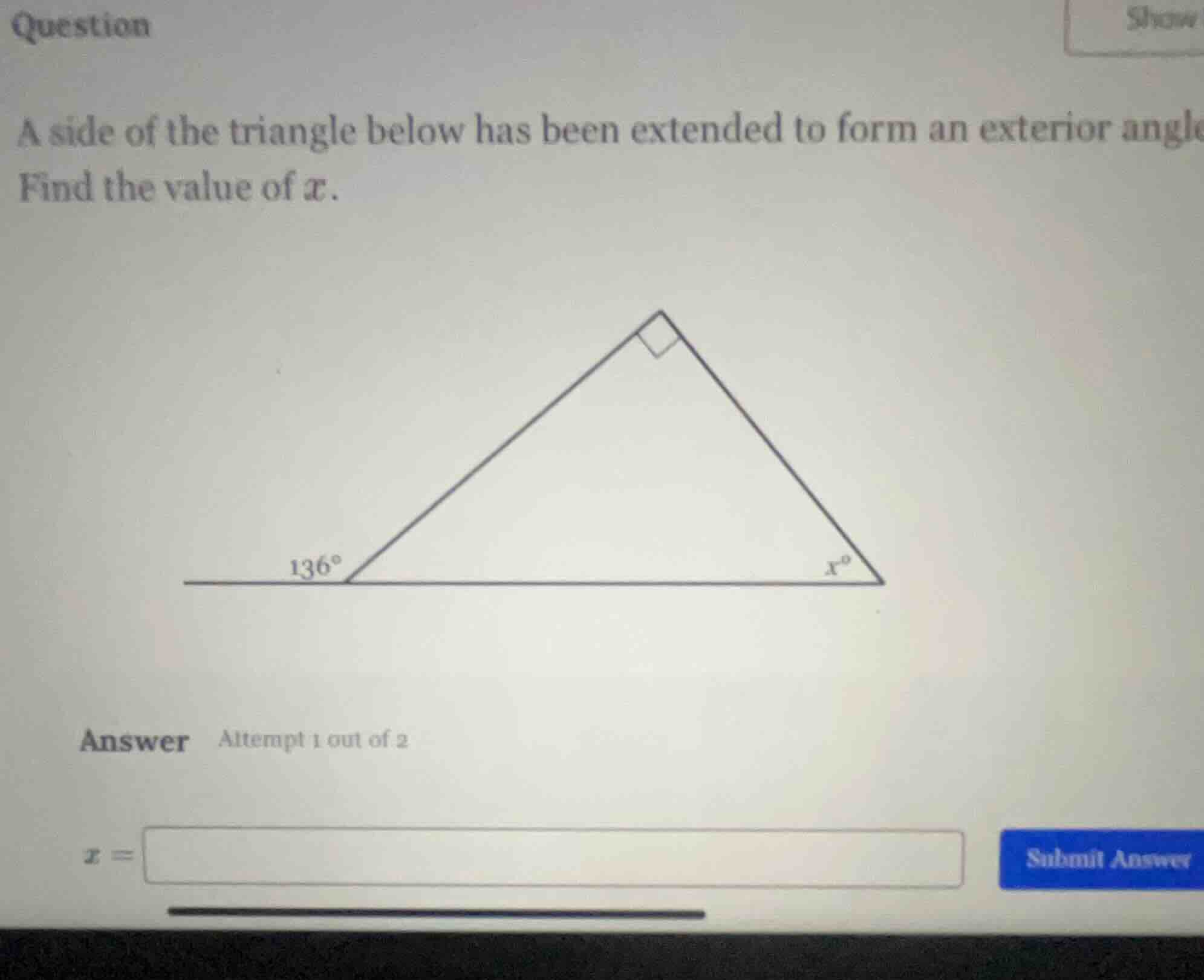 question a side of the triangle below has been extended to form an exte…