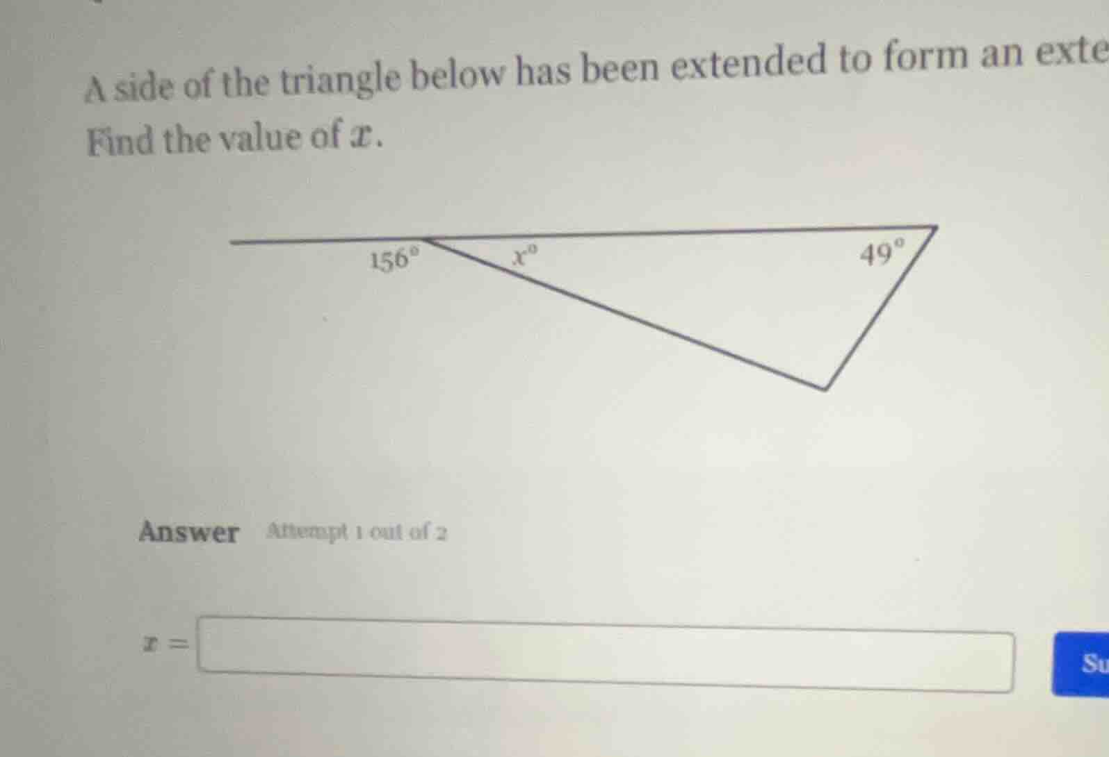a side of the triangle below has been extended to form an exte find the…