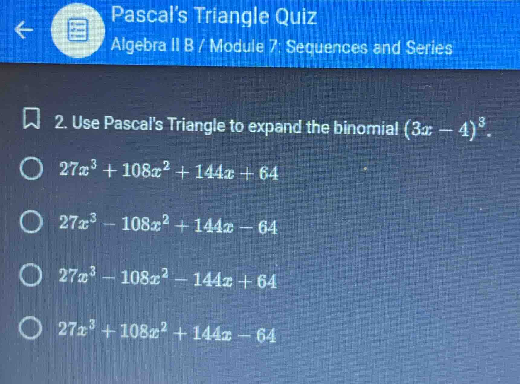 pascals triangle quiz algebra ii b / module 7: sequences and series 2. …