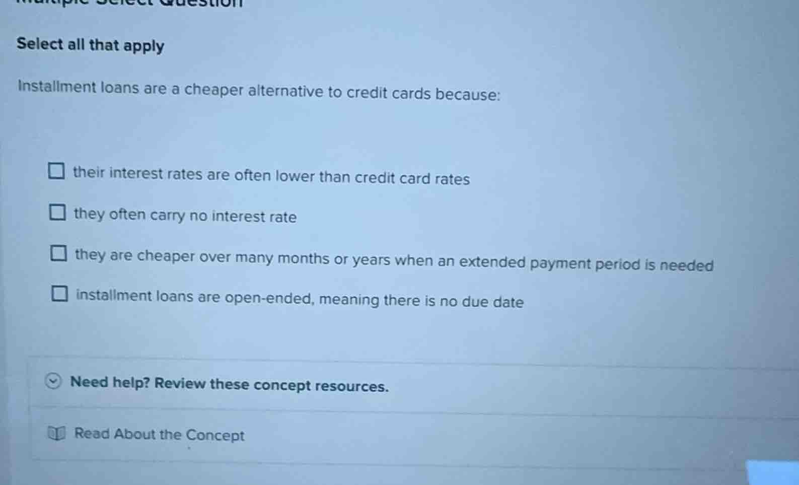 select all that apply installment loans are a cheaper alternative to cr…