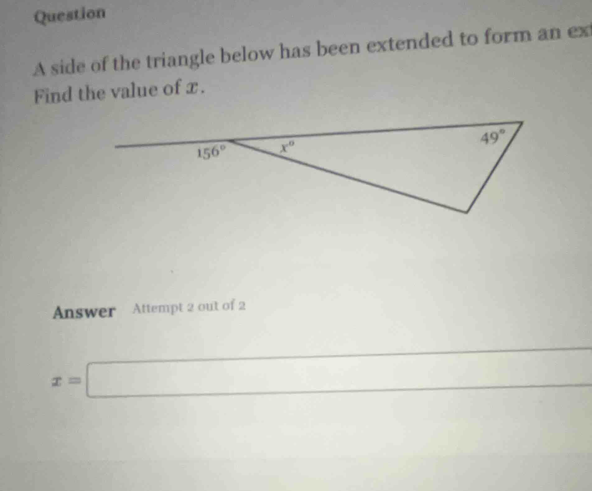 question a side of the triangle below has been extended to form an ext …