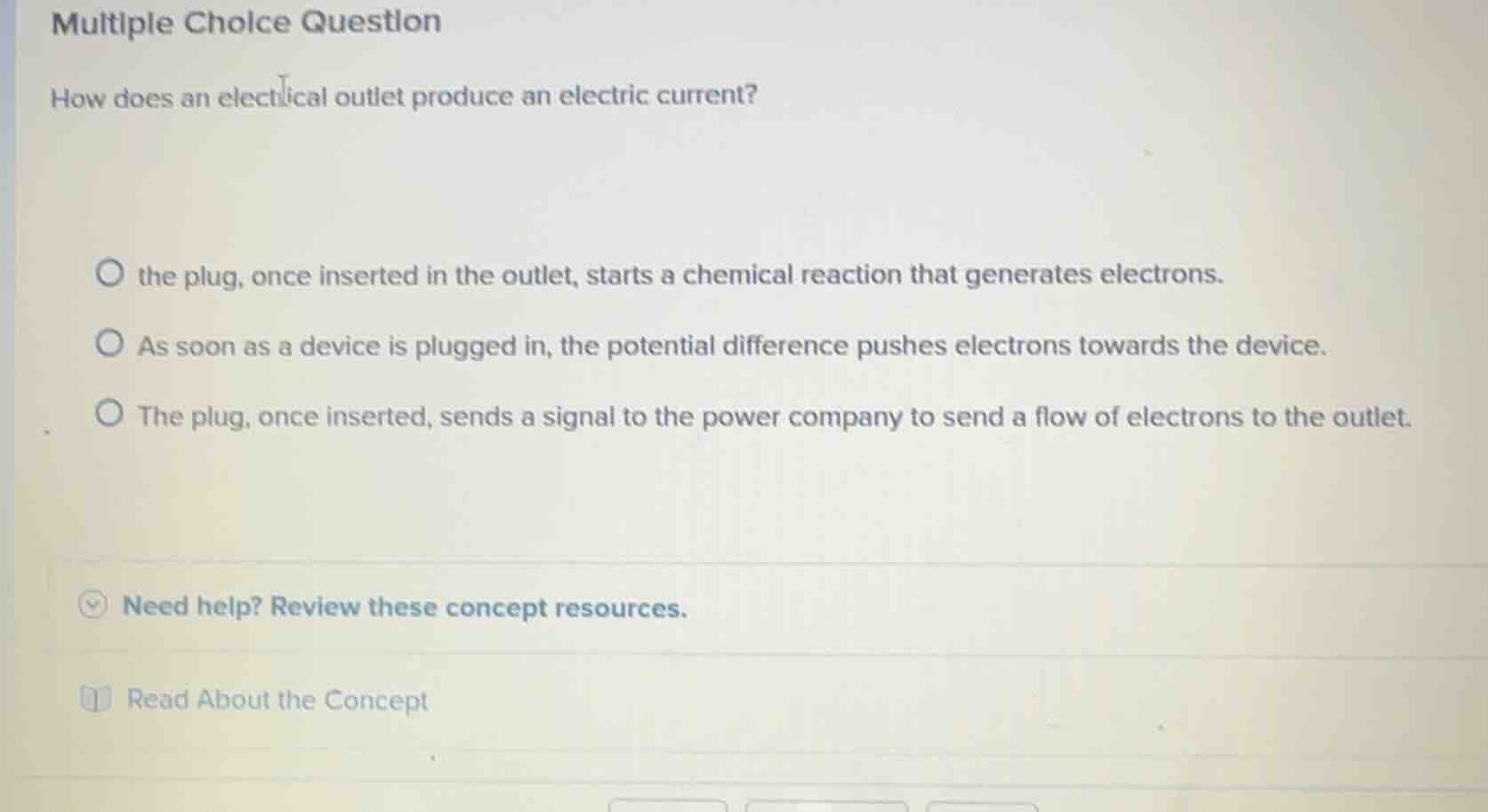 multiple choice question how does an electrical outlet produce an elect…