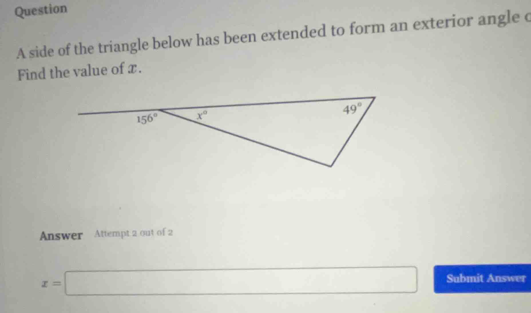 question a side of the triangle below has been extended to form an exte…