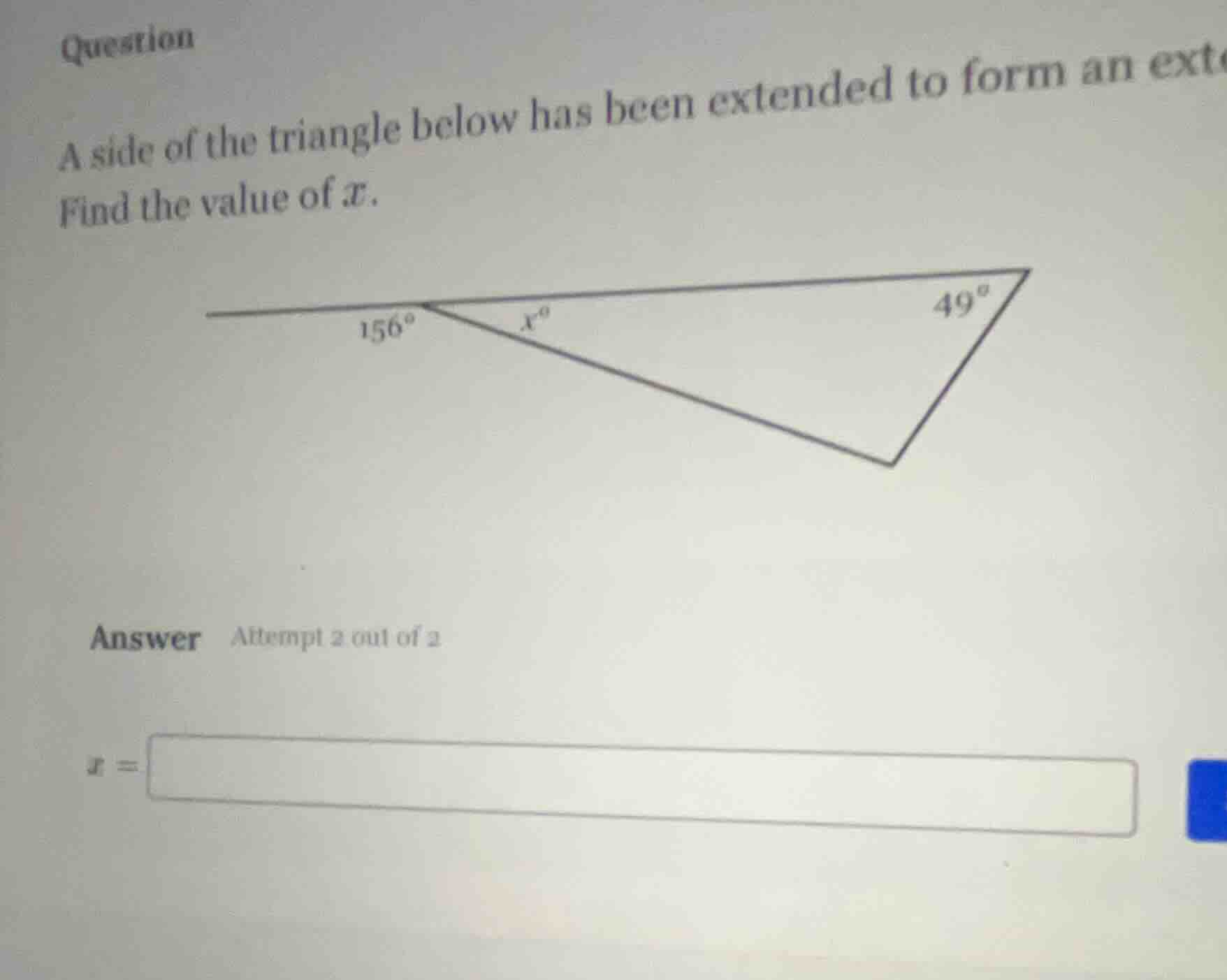 question a side of the triangle below has been extended to form an exte…