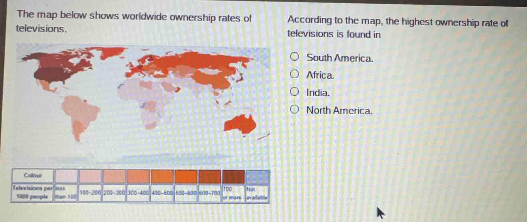 the map below shows worldwide ownership rates of televisions. according…