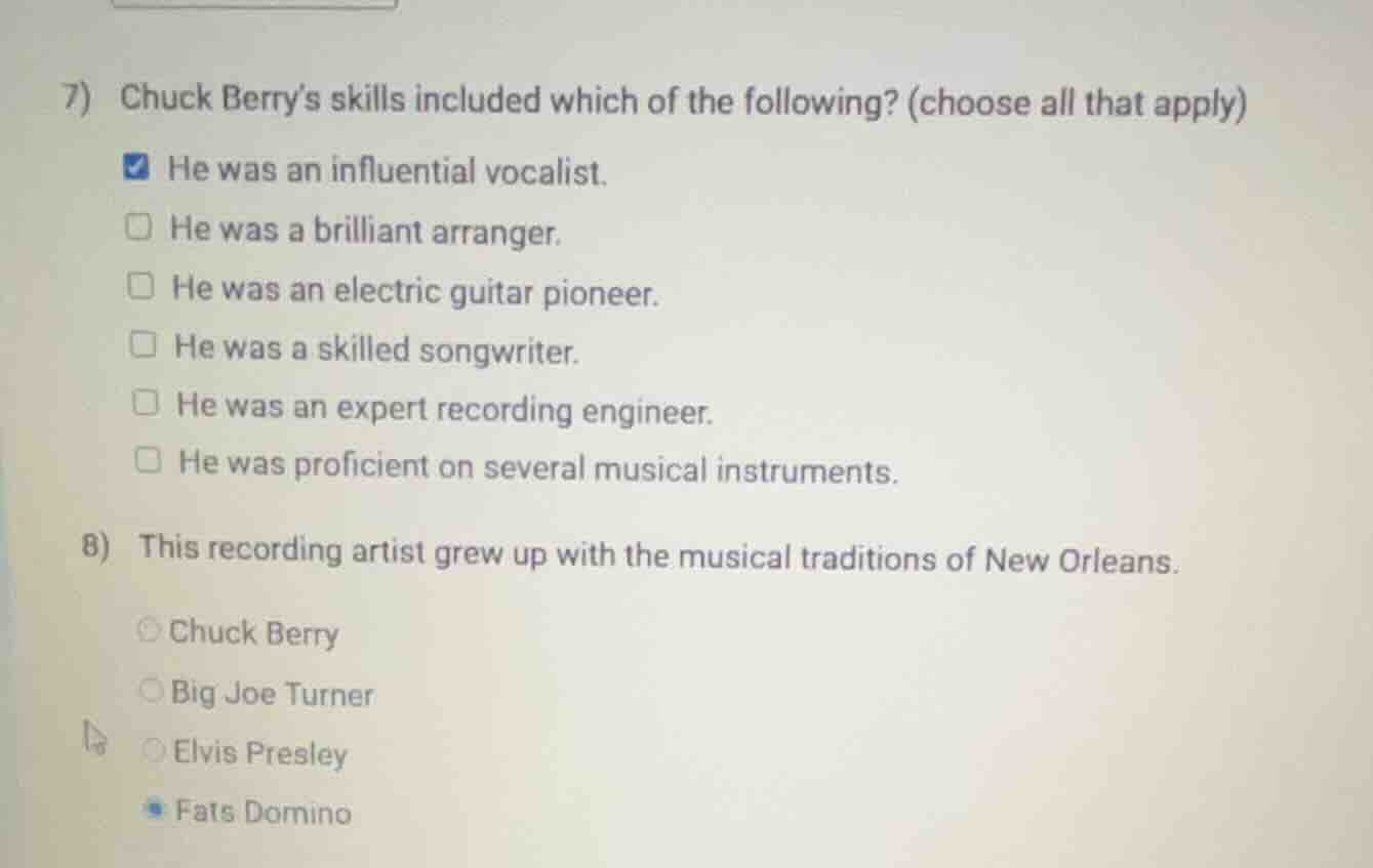 7) chuck berrys skills included which of the following? (choose all tha…