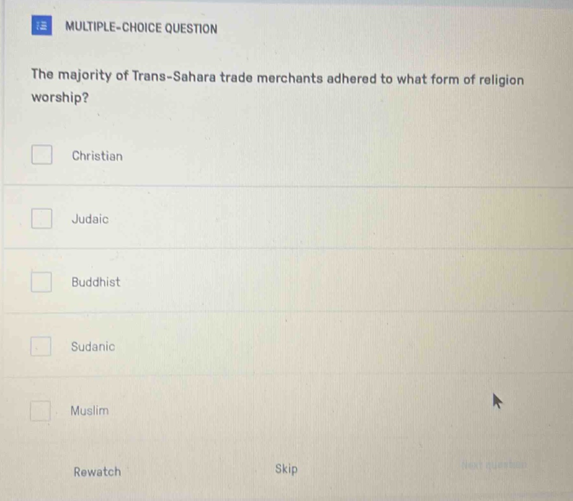 multiple-choice question the majority of trans-sahara trade merchants a…