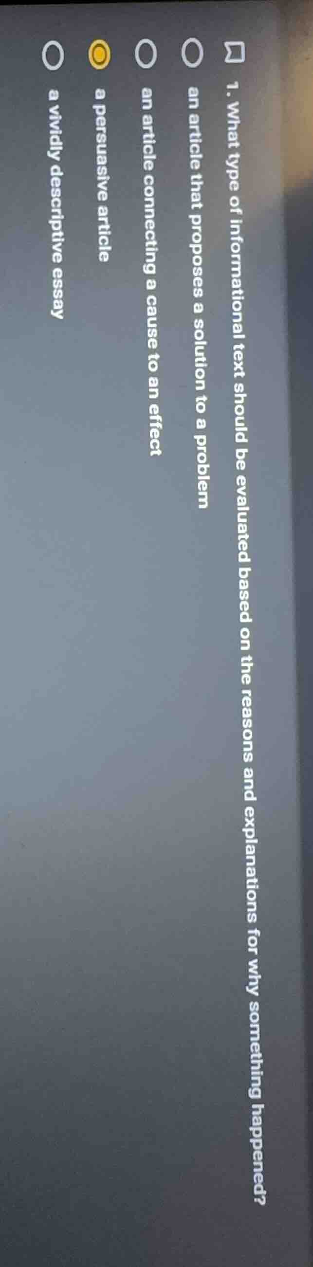 1. what type of informational text should be evaluated based on the rea…