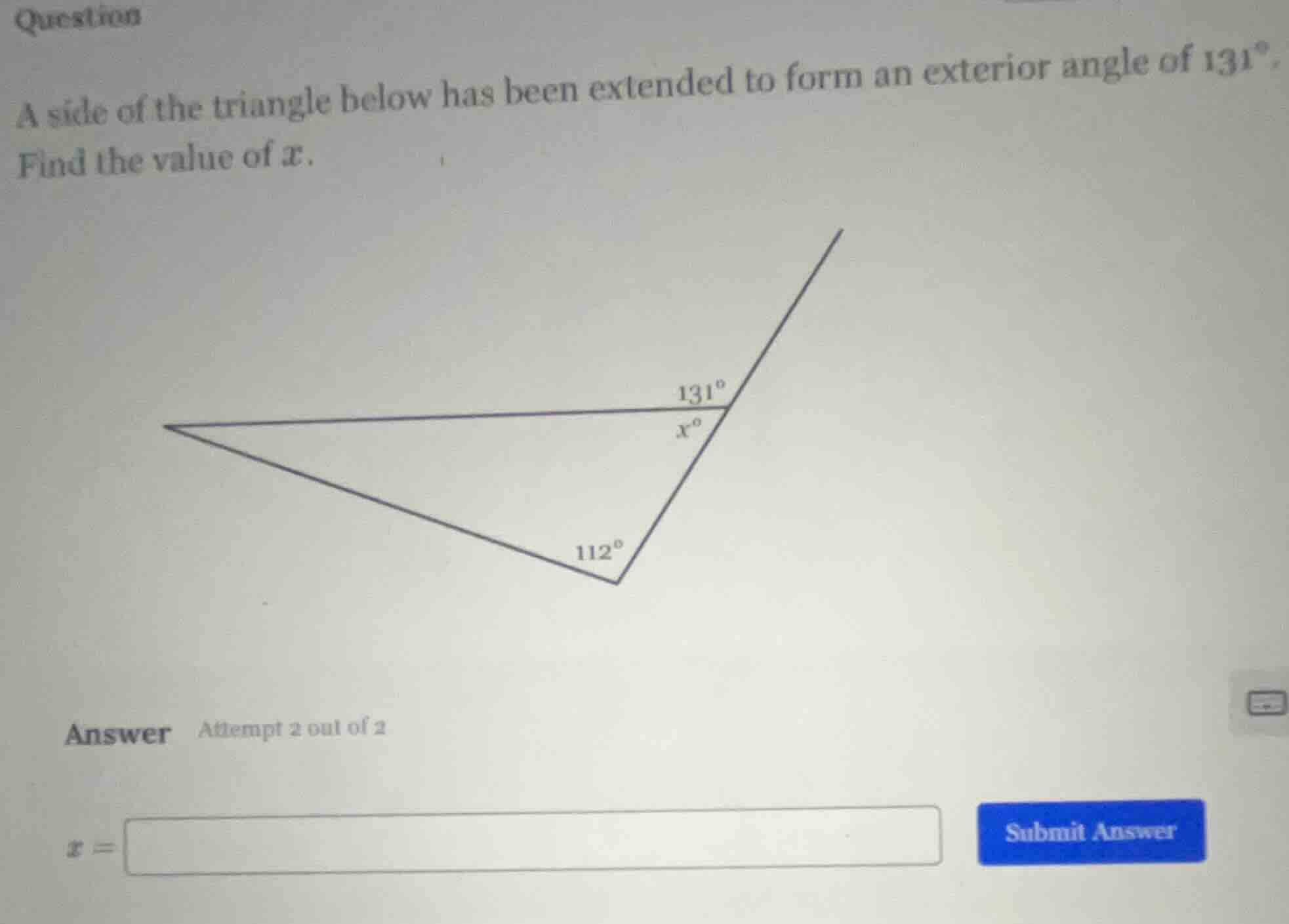 question a side of the triangle below has been extended to form an exte…