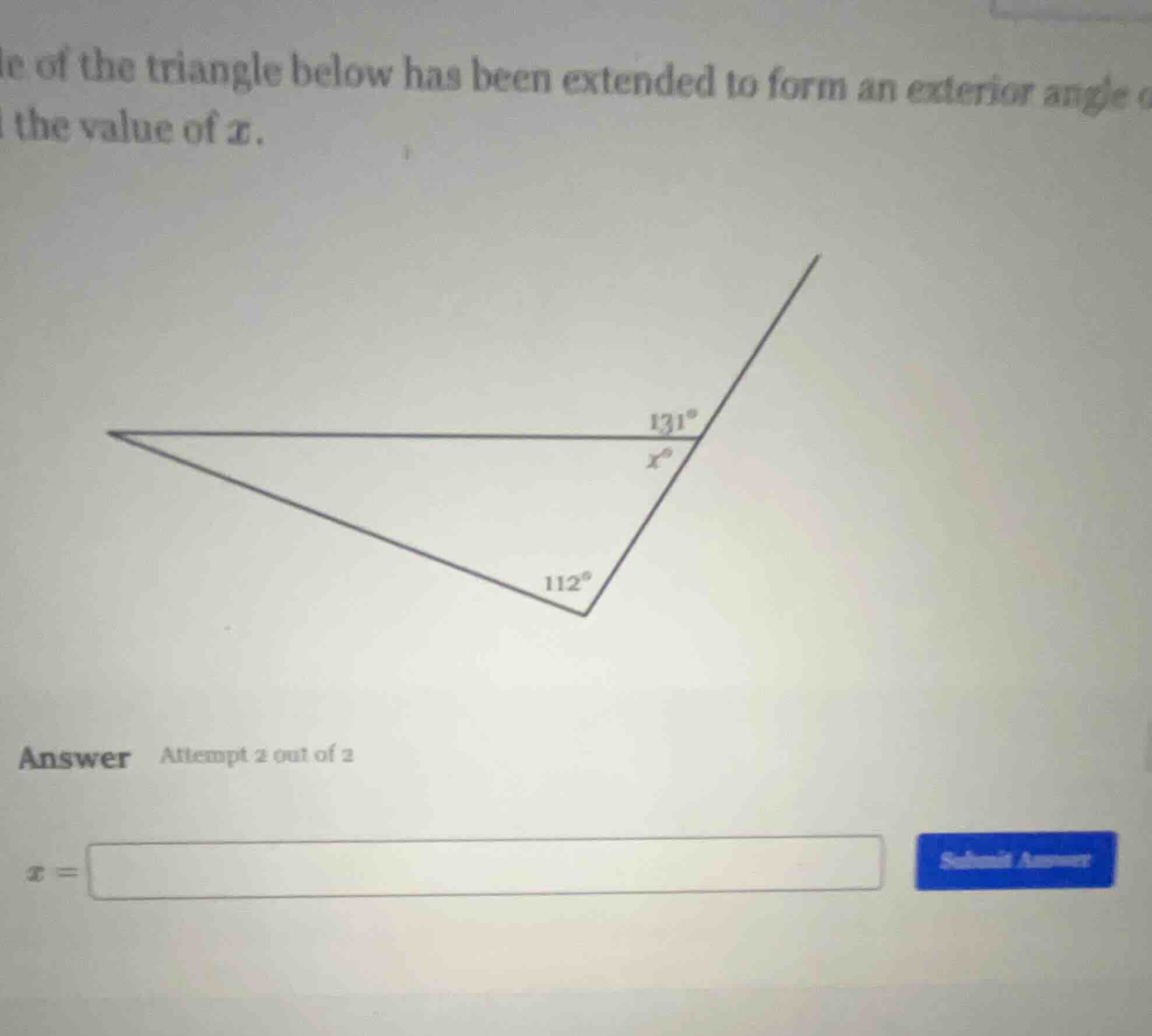 e of the triangle below has been extended to form an exterior angle the…