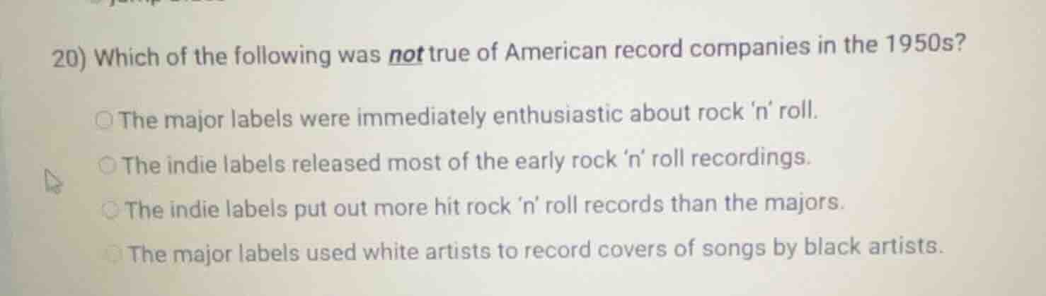 20) which of the following was not true of american record companies in…