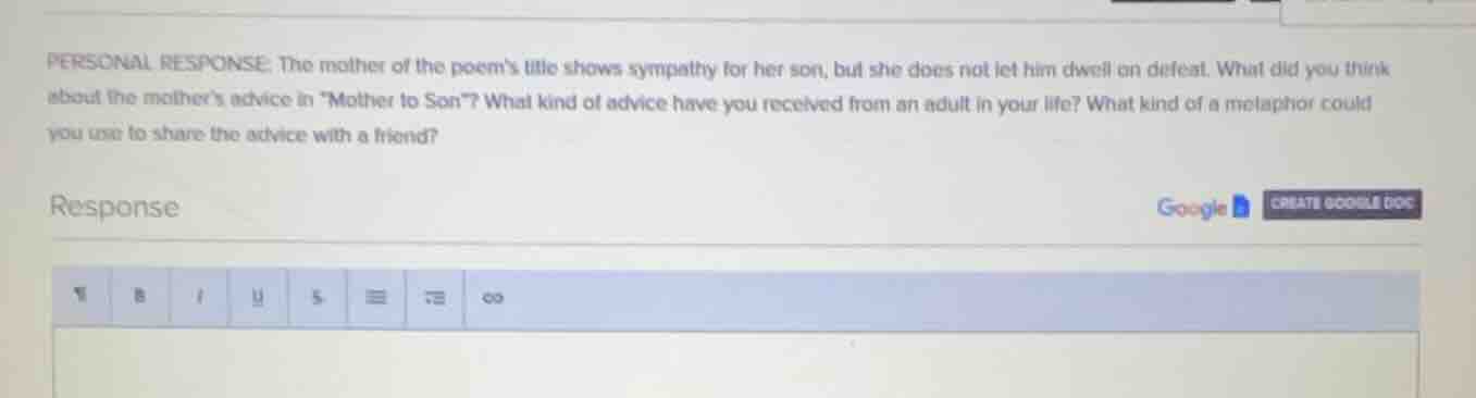 personal response: the mother of the poems title shows sympathy for her…