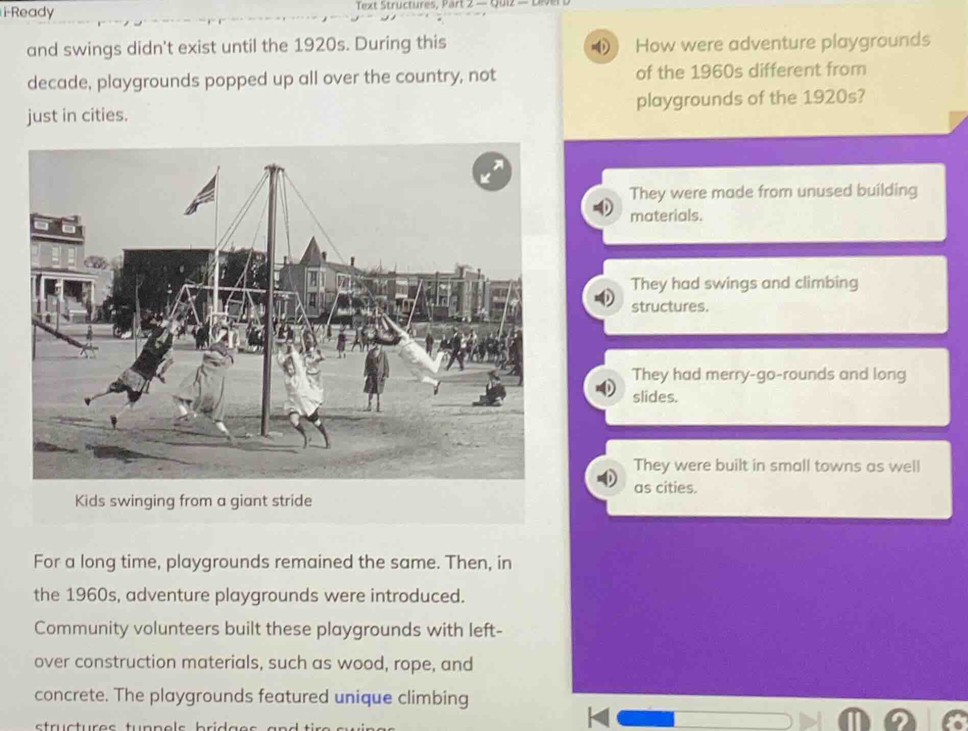 i-ready text structures, part 2 — quiz and swings didnt exist until the…