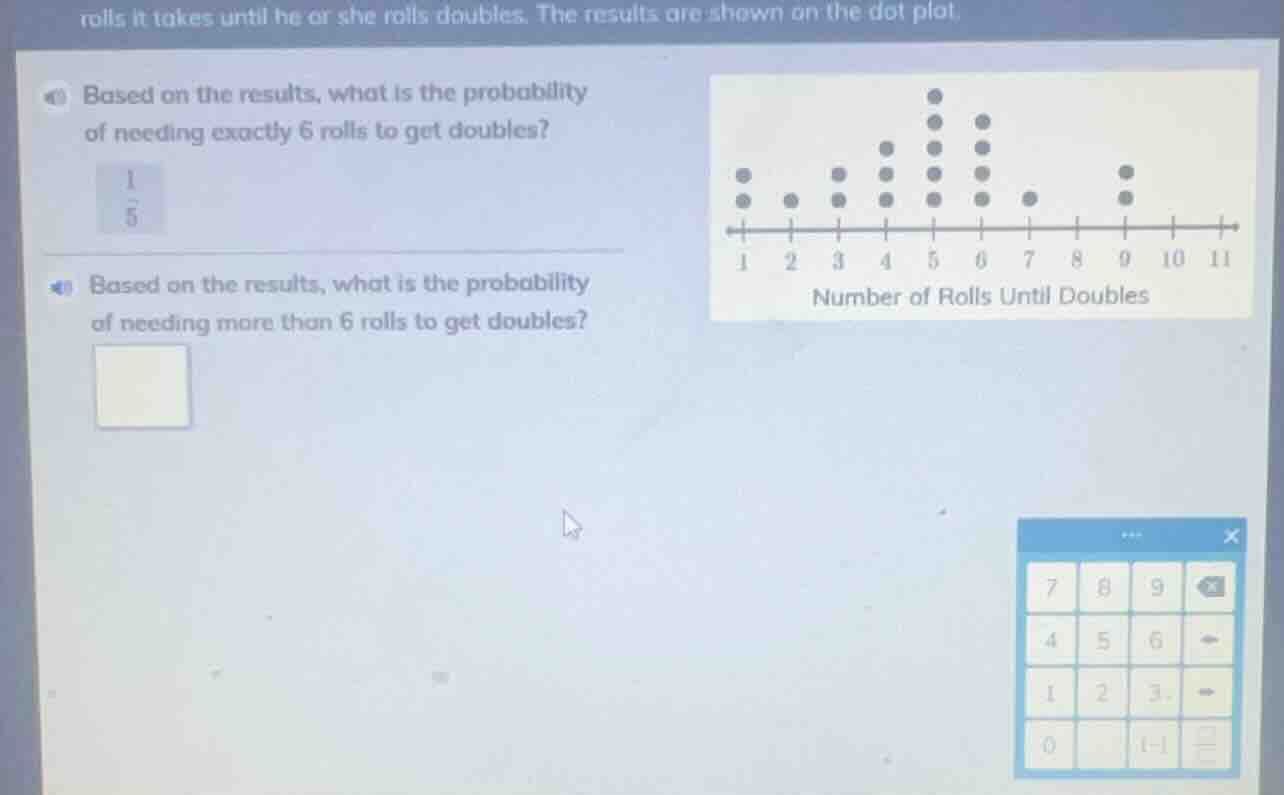 rolls it takes until he or she rolls doubles. the results are shown on …