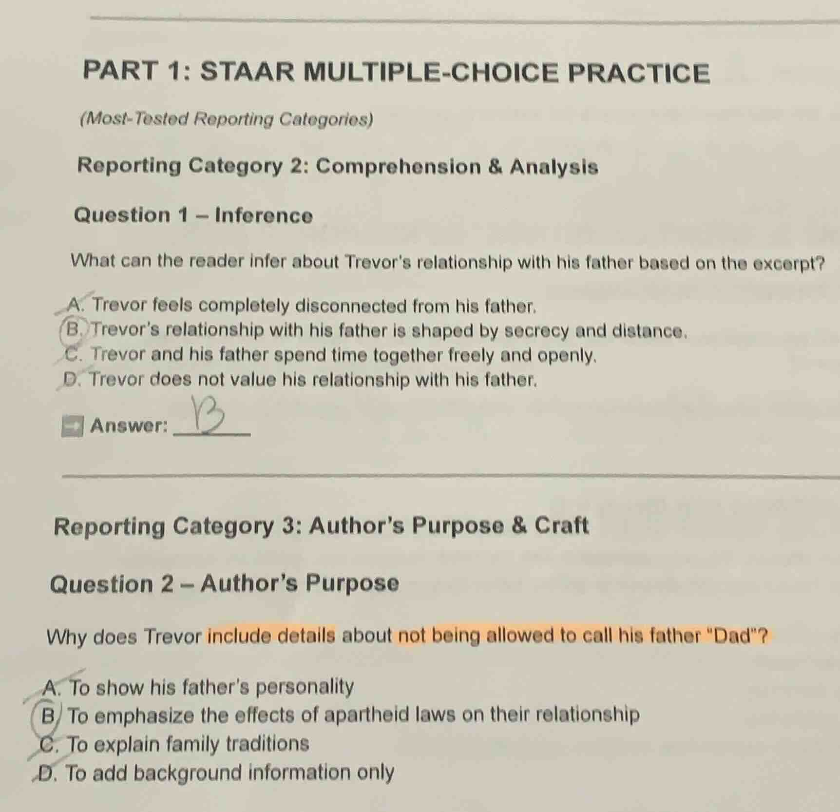part 1: staar multiple-choice practice (most-tested reporting categorie…