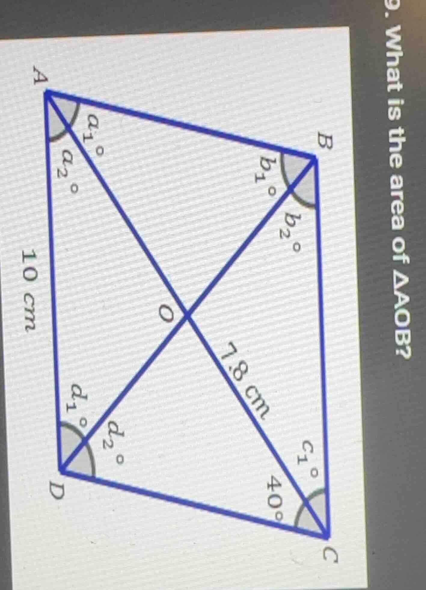 9. what is the area of $delta aob$? in the quadrilateral figure: $ad = …