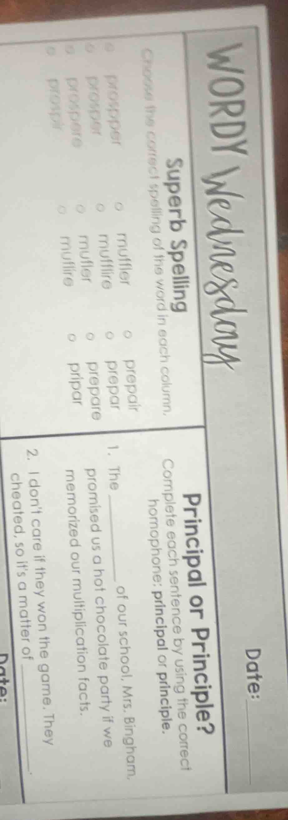 wordy wednesday date: superb spelling choose the correct spelling of th…