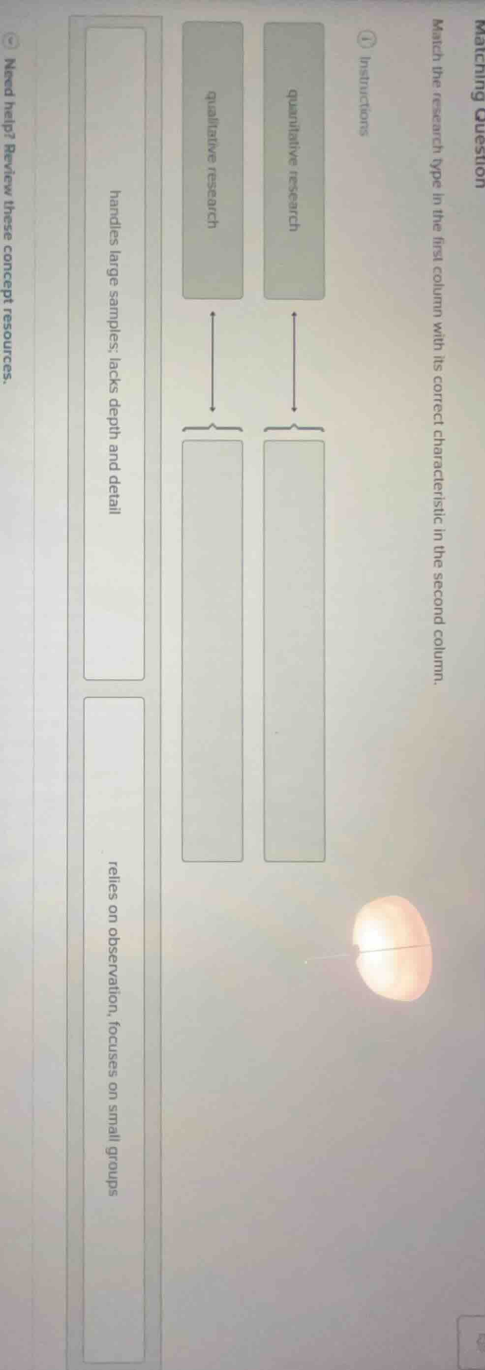 matching question match the research type in the first column with its …