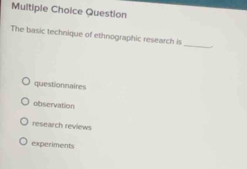 multiple choice question the basic technique of ethnographic research i…