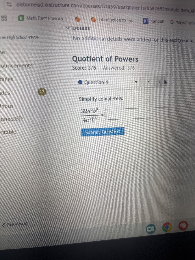 quotient of powers score: 3/6 answered: 3/6 question 4 simplify complet…