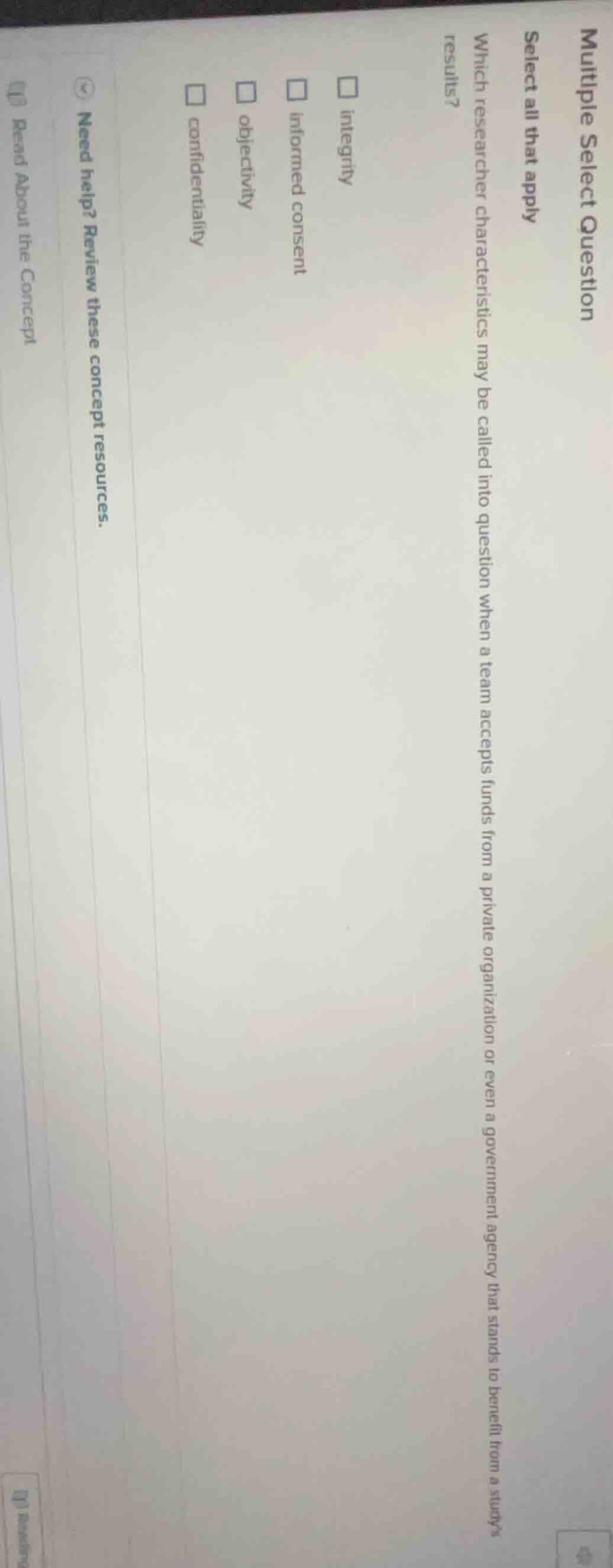 multiple select question select all that apply which researcher charact…