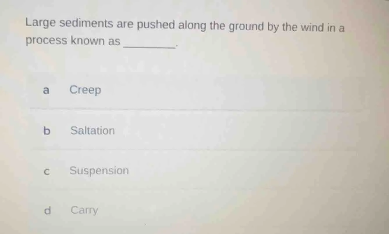 large sediments are pushed along the ground by the wind in a process kn…