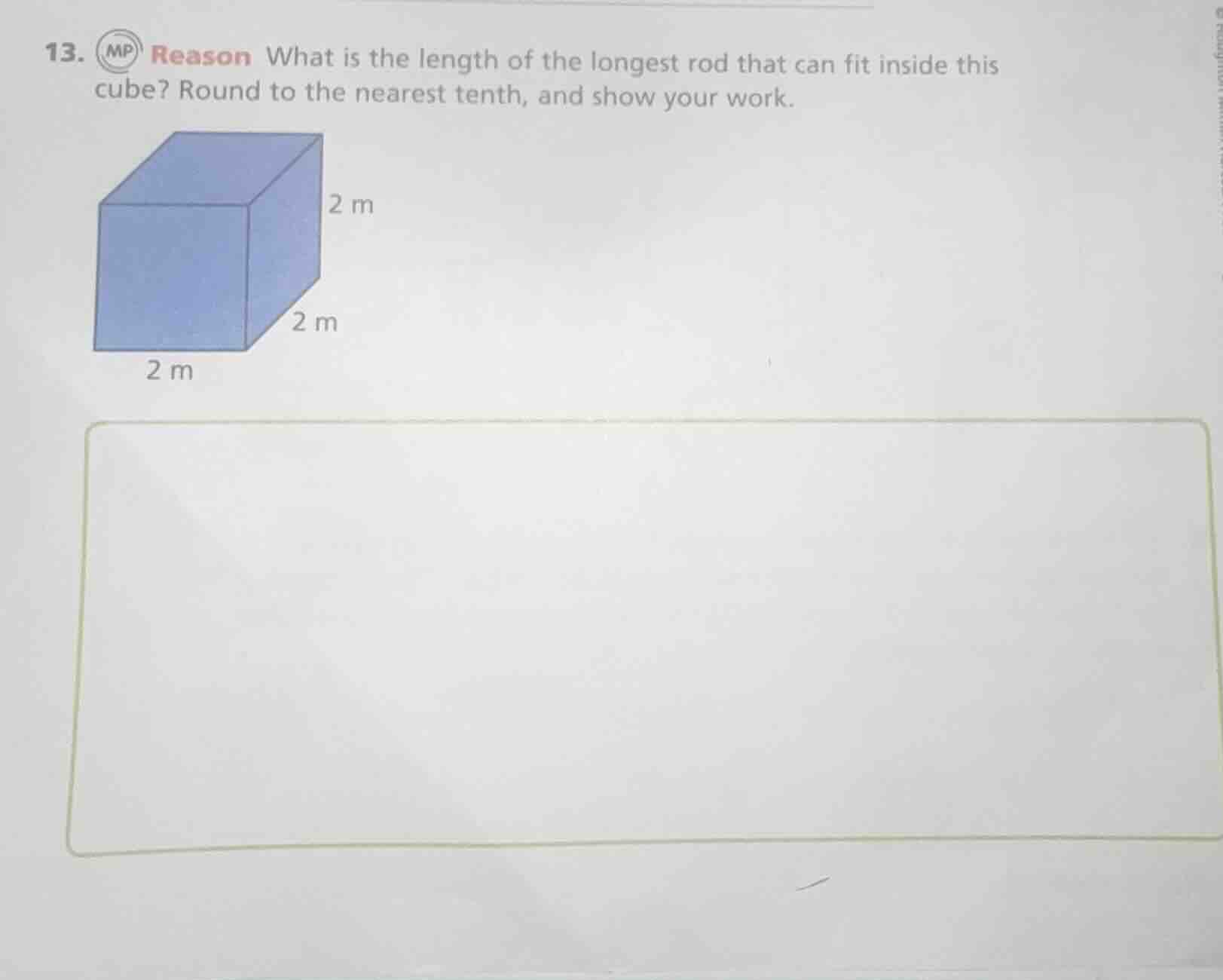 13. reason what is the length of the longest rod that can fit inside th…